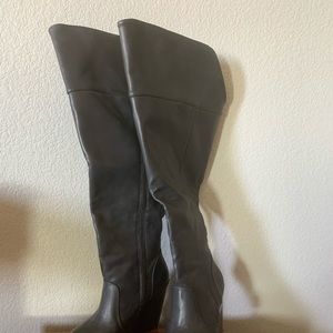 Black wedge over the knee boots extra wide calf